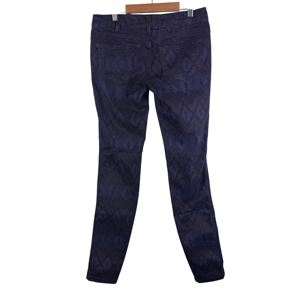Free People Jeans Women 27 Purple Geometric Ikat Pattern Skinny Slim Boho Indigo